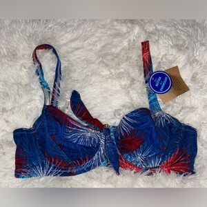 Swimsuits For All Blue Red Palm Print Underwire Bikini Top